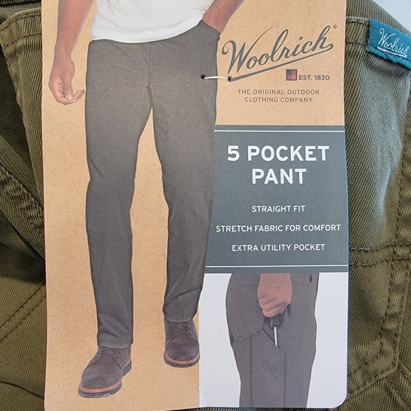 Woolrich Stretch Fit 5 Pocket Straight Fit Pant Mens DARK GREEN MSRP $98 - Picture 4 of 13